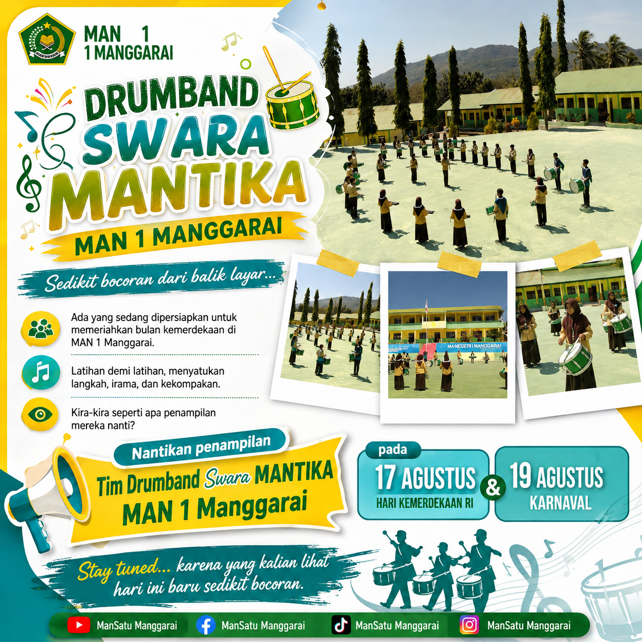DRUMBAND SWARA MANTIKA MAN 1 MANGGARAI  ??????? ??????? ???? ????? ?????... Ada yang sedang dipersiapkan untuk memeriahkan bulan kemerdekaan di MAN 1 Manggarai.  Latihan demi latihan, menyatukan langk